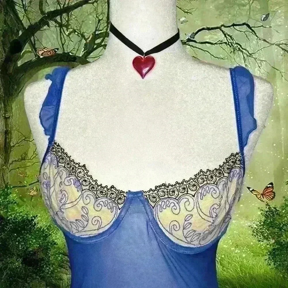 Brand New With Tags Fredericks Of Hollywood Blue Mesh Two piece Slip Dress Set - Picture 2 of 15